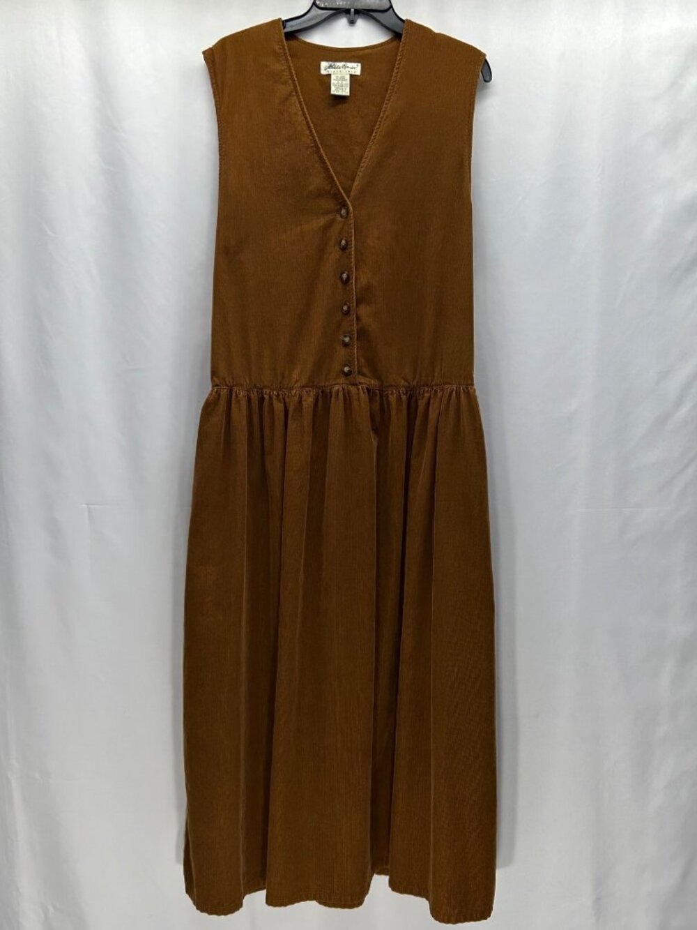 Vintage Eddie Bauer Brown Corduroy Sleeveless Button-Front Midi Dress Womens L - Picture 7 of 16